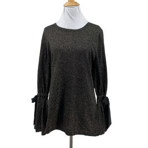 RSVP by Talbots Metallic Top Womens M Medium Black Merino Wool Bell Sleeves